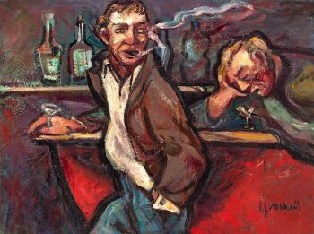 DRINKENDE MANNEN AAN EEN BAR by Johan Jacob (Jo) Voskuil