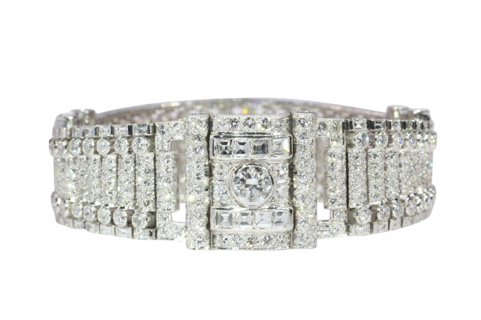 Vintage Art Deco platinum diamond wrist band bracelet with over 20 crts total diamond weight by Artiste Inconnu