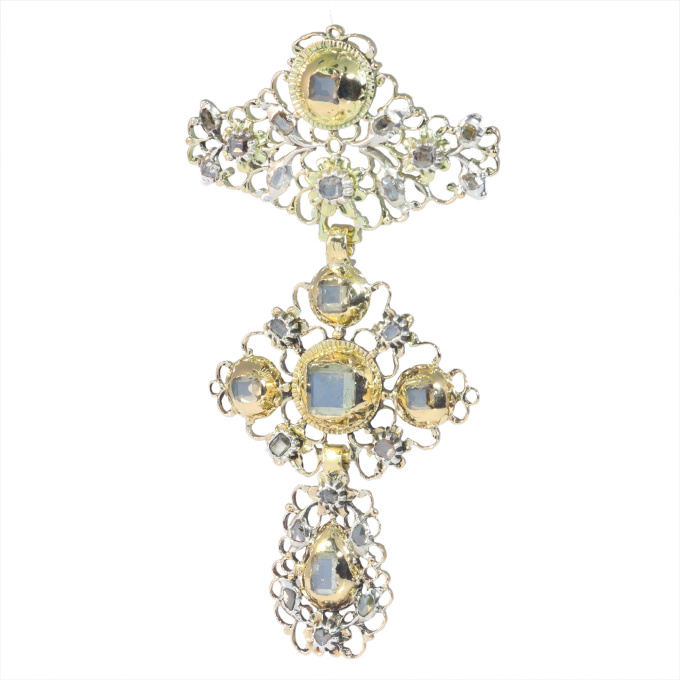 Antique early 18th Century diamond cross - a so-called à la Jeannette - with extraordinary large table rose cut by Onbekende Kunstenaar