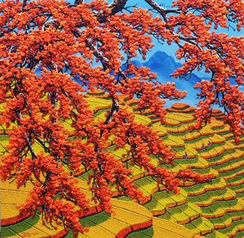 Golden terrace and ruby blossom by Soe Soe