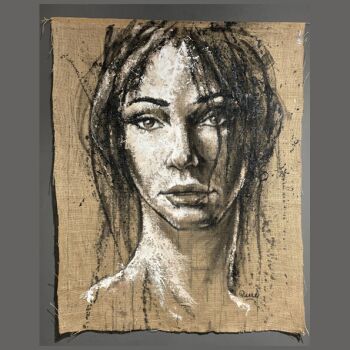 Portret - acrylverf op jute by René Rikkelman