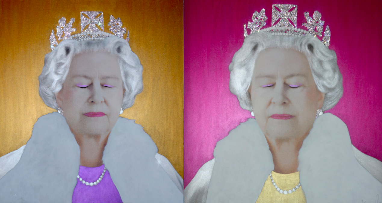 Typische Pop-Art des K&uuml;nstlers Hayo Sol, Queen Elizabeth Twin Edition, 2021, erh&auml;ltlich &uuml;ber Gallerease