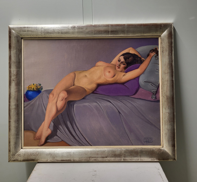 A Reclining Nude in Thoughts by Frans van Ermengem