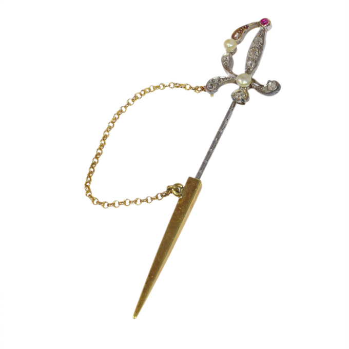 Antique diamond pin in the shape of a sword or dagger by Unknown artist