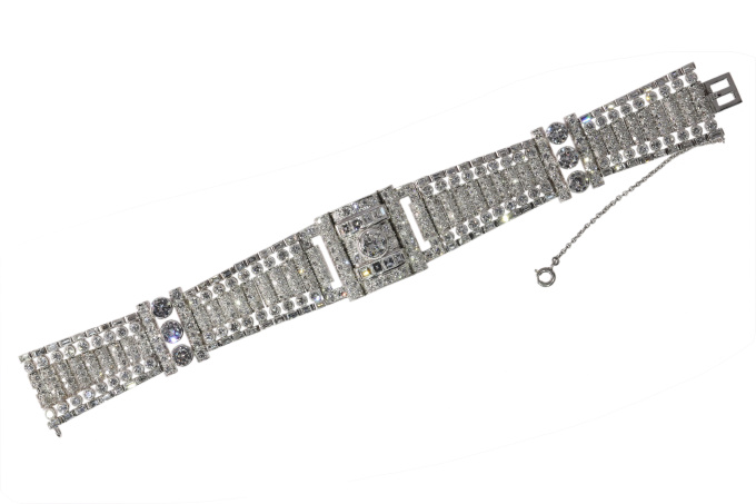 Vintage Art Deco platinum diamond wrist band bracelet with over 20 crts total diamond weight by Artiste Inconnu