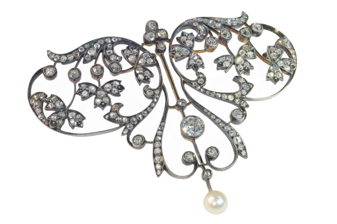 Vintage antique floral Victorian large diamond pendant/brooch by Artista Sconosciuto