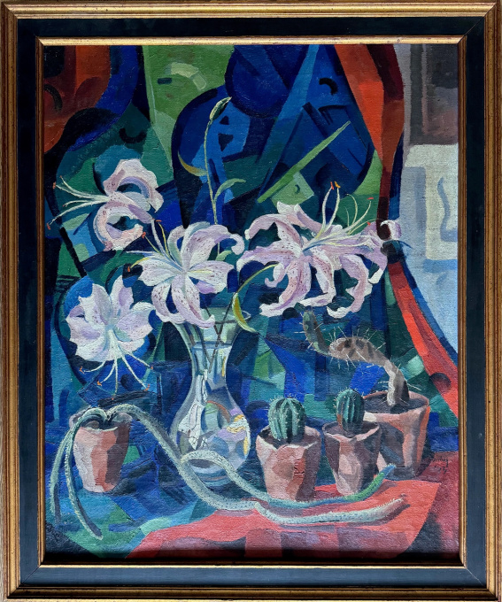 Bloemstilleven met lelies en cactussen by Herman Bieling