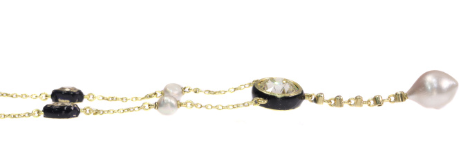 Antique 19th Century large diamond and large natural pearl necklace by Artiste Inconnu