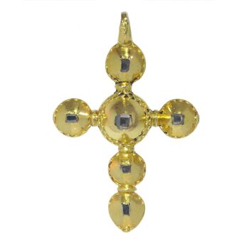 Baroque antique gold cross with foil set rose cut table cut diamonds by Unbekannter Künstler