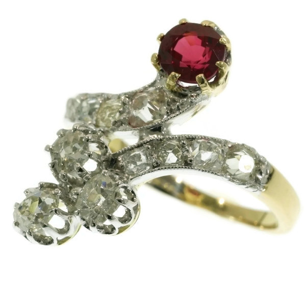 Late Victorian crossover ring with diamonds and ruby by Artista Desconhecido