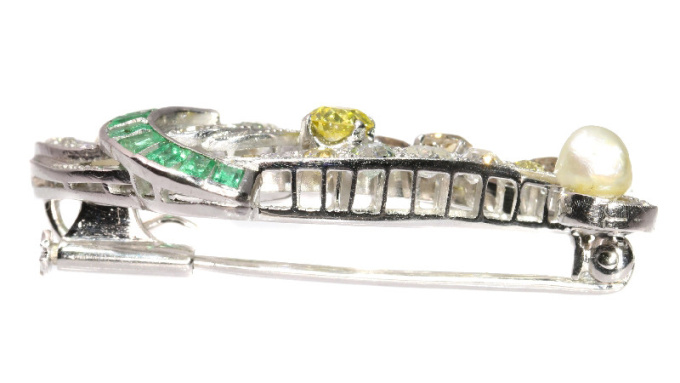 Vintage fancy color diamonds platinum bouquet or feather pendant/brooch by Artiste Inconnu