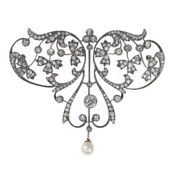 Vintage antique floral Victorian large diamond pendant/brooch by Artista Sconosciuto