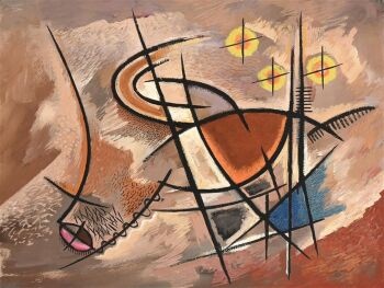 Abstracte gouache compositie op papier, circa jaren 1950 by Dolf Breetvelt