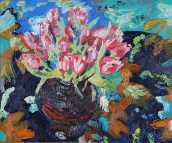 Tulpen op druk dessin by Peter Bol