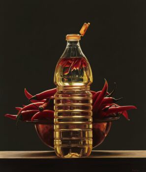 Plastic bottle with oil by Heidi von Faber