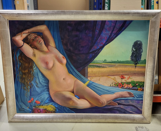 A Stalk Bending over a Nude in a Pastoral Setting by Frans van Ermengem