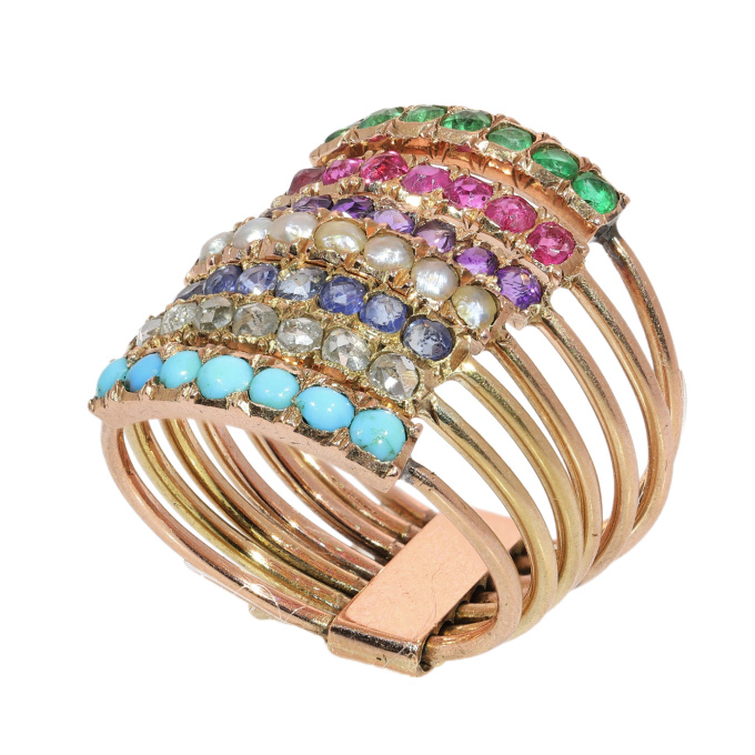 Victorian Harem Ring with Seven Gemstone Bands, circa 1890 by Artista Sconosciuto