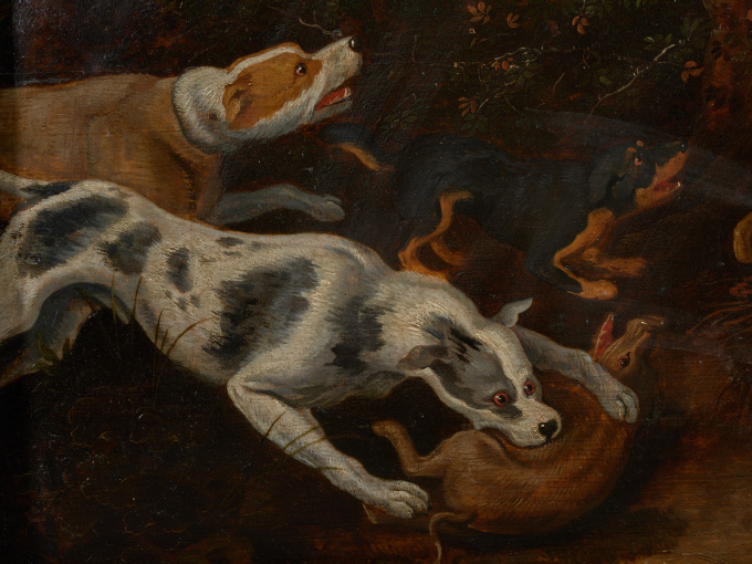 17th C Wild Boar Hunt, Attr. to Jan van Kessel (Antwerp,1626 -Antwerp,1679) on Panel marked by Guilliam Gabron (1609-1662), Antwerp, Oil on Oak by Artista Desconocido