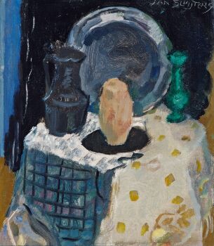 Still-Life with Plate, Tinn Can, Vase and Stone Jar on Table by Jan Sluijters