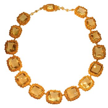 Antique necklace gold cannetille filigree work with 15 big citrine stones by Unknown artist