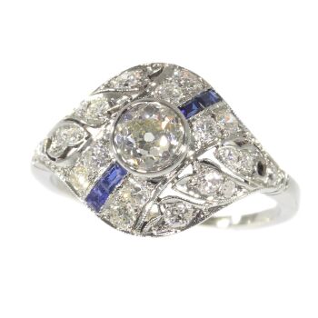 Original Vintage Art Deco ring white gold diamonds and sapphires by Artista Desconocido