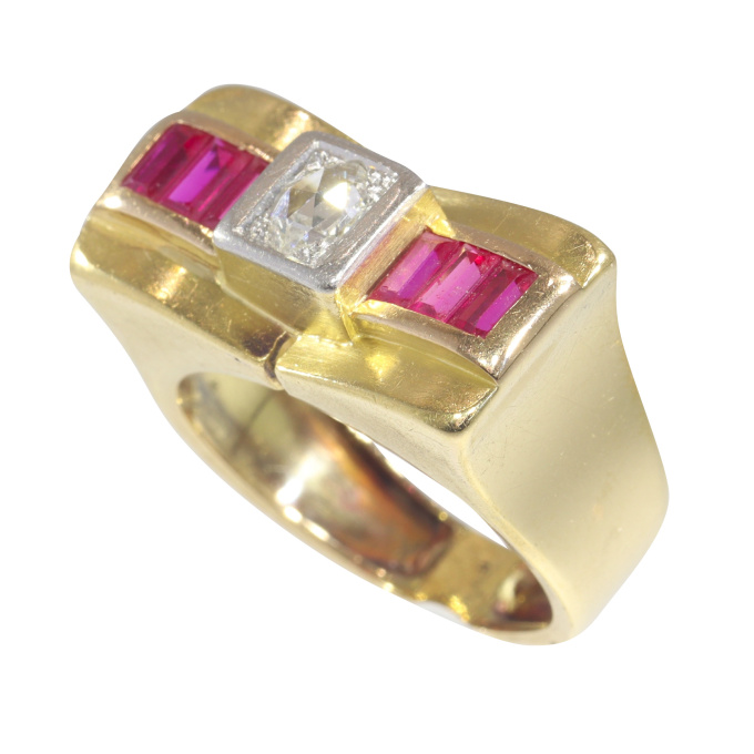 Vintage Forties Retro diamond and ruby so-called bow ring by Onbekende Kunstenaar