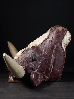 19 th C Butcher's Exterior Shop Sign of a wooden Steer Head covered with polychromed weathered lead by Artista Sconosciuto