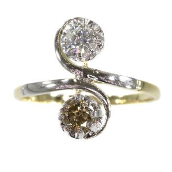 Vintage Fifties romantic engagement ring with white and champagne brilliant by Unknown artist