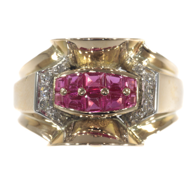 Original Vintage Retro ring with rubies and diamonds by Artiste Inconnu