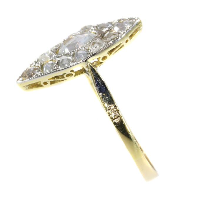 Vintage Art Deco navette or boat shaped ring with rose cut diamonds by Artista Desconhecido