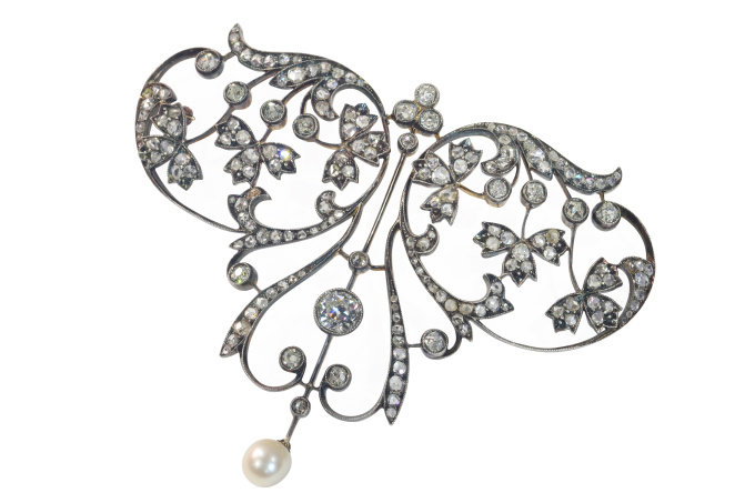 Vintage antique floral Victorian large diamond pendant/brooch by Artista Sconosciuto