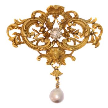Aesthetic Victorian gold brooch pendant with angels head and diamond by Unbekannter Künstler