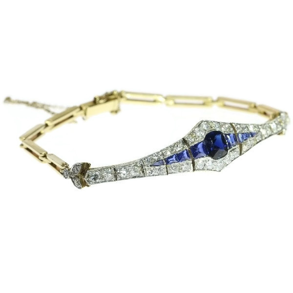 Belle Epoque gold and platinum bracelet with diamonds and sapphires by Artiste Inconnu