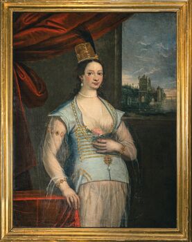Portrait of an Ottoman Elite Woman, Venetian School, 17th Century, 130.2 x 98.9 cm by Artista Sconosciuto