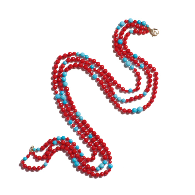 Layered Coral & Sleeping Beauty Turquoise Diamond Gold Necklace by Its My Gemme
