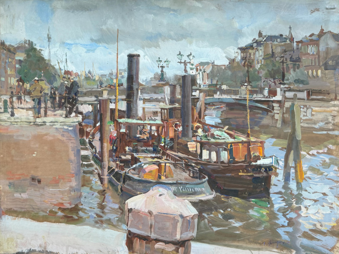 Stoomslepers bij de Regentessebrug te Rotterdam by Carl Fahringer