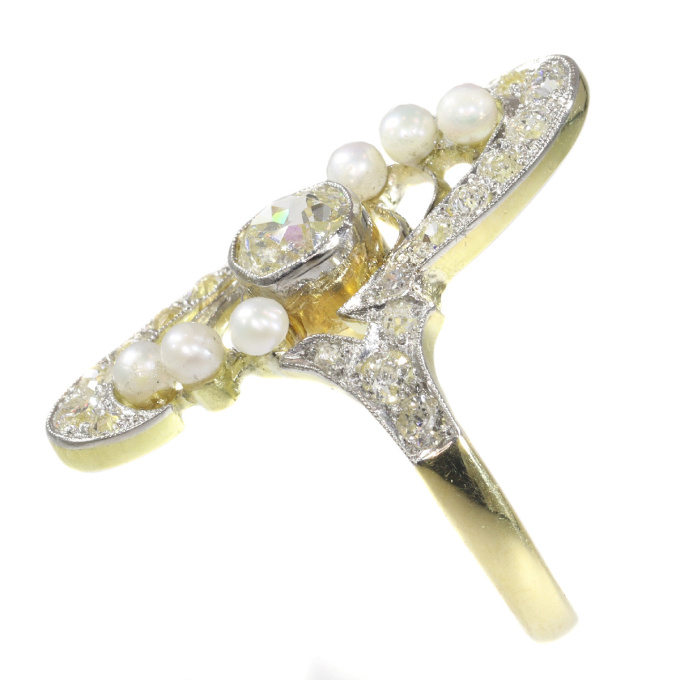 Magnificent Art Nouveau diamond and pearl ring by Unknown artist