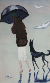 'Woman with a dog walking on the beach' by Kees van Dongen