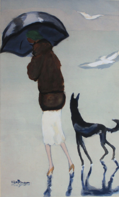 'Woman with a dog walking on the beach' by Kees van Dongen
