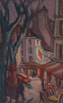 Stadsgezicht bij avond/ Café du tabac, Parijs by Herbert Fiedler