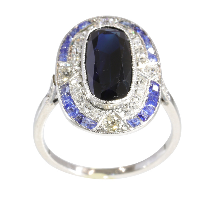 Vintage Art Deco Elegance: Sapphire and Diamond Ring with a Passionate Past by Unbekannter Künstler