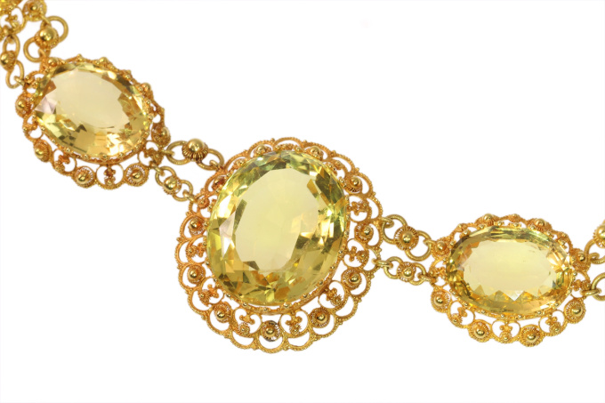 Historic 1820 Citrine and Gold Necklace, Filigree and Granulation, Very Fine Condition by Artista Desconhecido