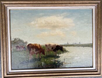 Koeien langs het water by Fedor van Kregten