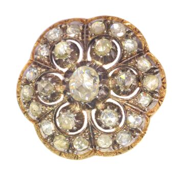 Vintage Antique gold brooch set with large rose cut diamonds by Artiste Inconnu
