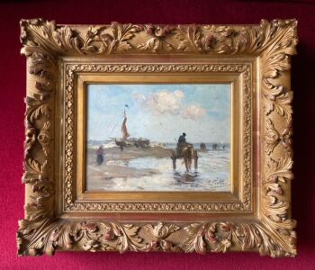 Schelpenvissers op het strand bij Katwijk by Evert Pieters