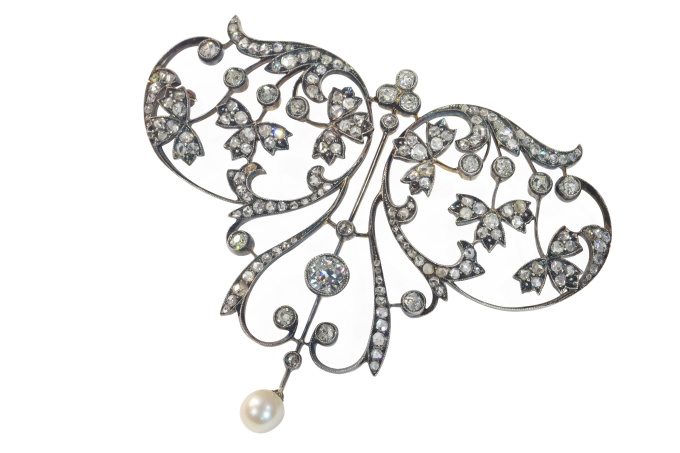 Vintage antique floral Victorian large diamond pendant/brooch by Artista Sconosciuto