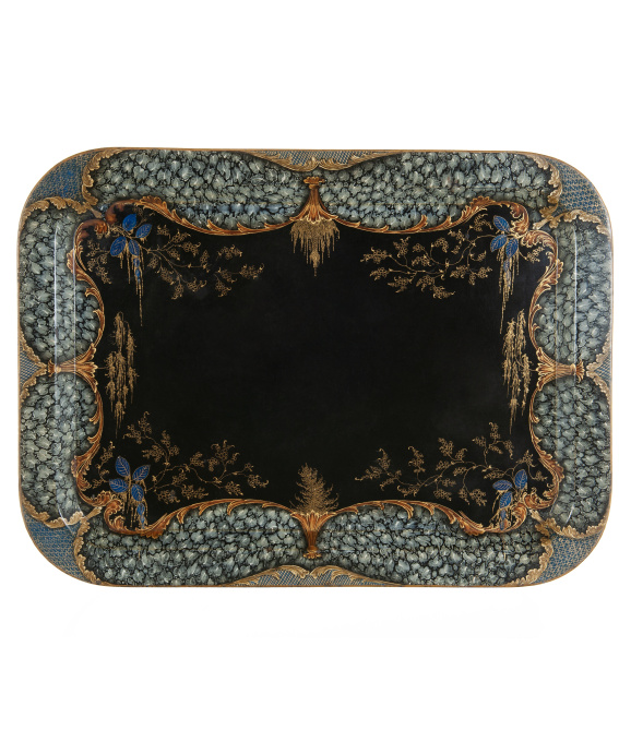 Napoleon III Painted Rectangular Tin Tray by Artista Sconosciuto