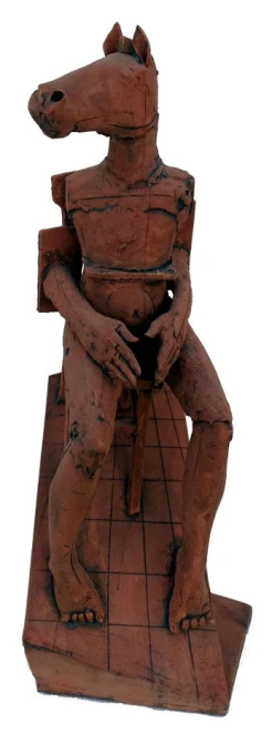 Seated figure with horses head by Christy Keeney