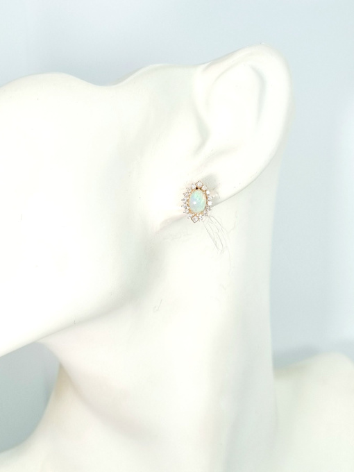 Giant Australian Opal & Diamond Cluster Stud Gold Earrings by Its My Gemme