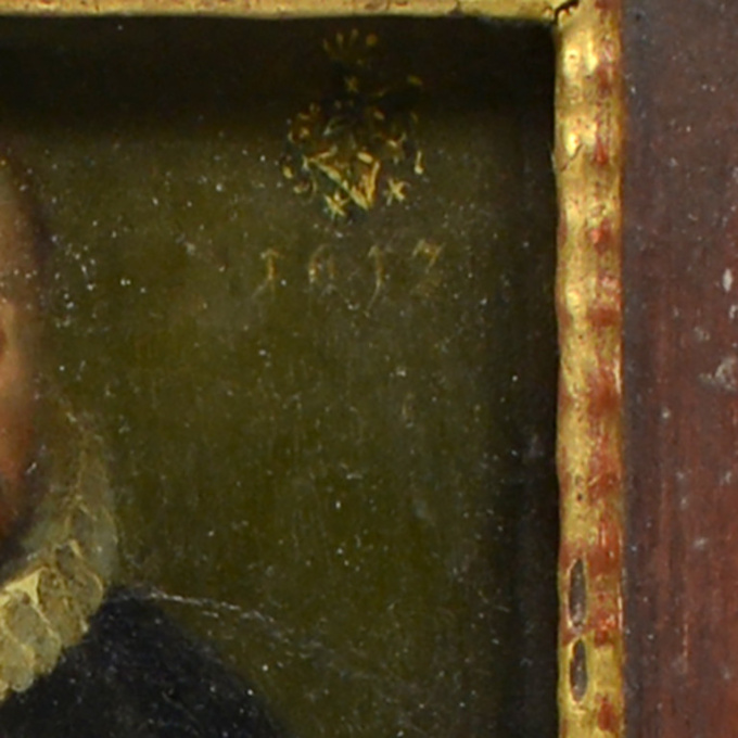 Portrait of a man with two Gnadenpfennigs, likely Wilhelm Daser (1566-1639) by Onbekende Kunstenaar